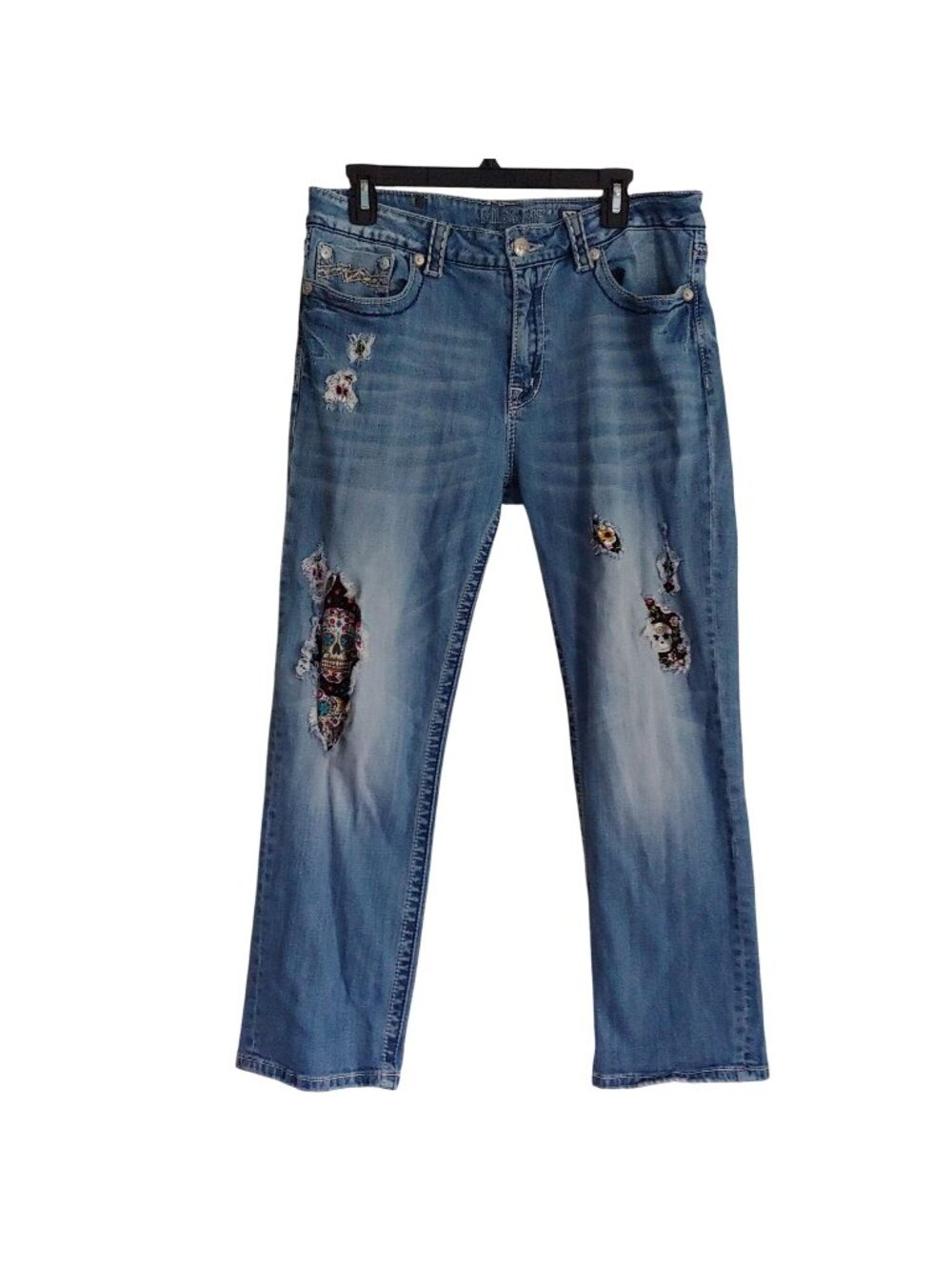 Miss Me Distressed DIY Patchwork Boyfriend Capri Biker 32 Rocker Pocket Flaps